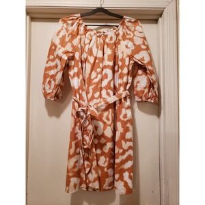 Women's Elizabeth And James Belted 3/4 Sleeve Dress Size Large Brown White